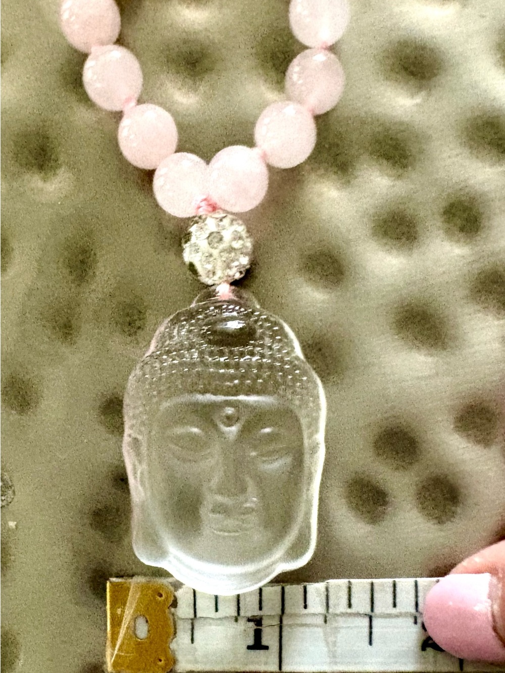 Vintage Rose Quartz Buddha Necklace Rock Crystal Pendant Hand Knotted 40” - Picture 3 of 15